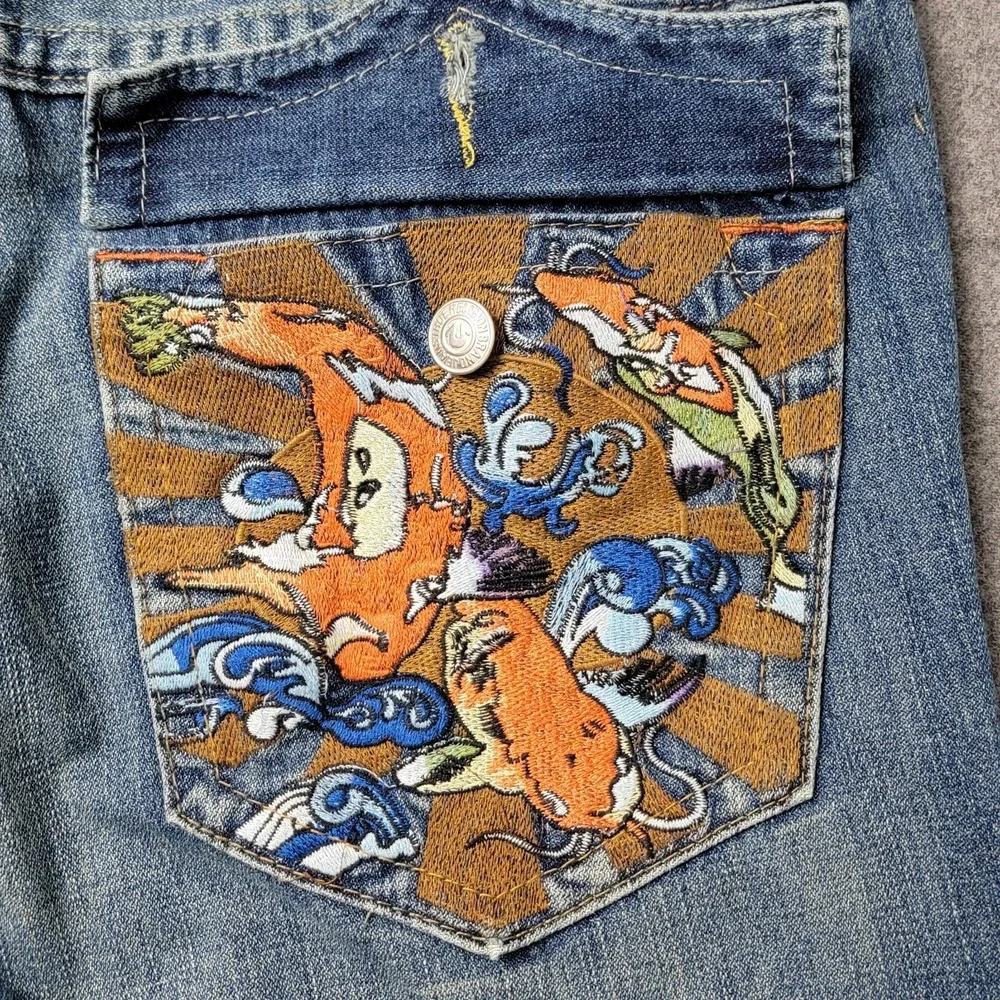 True Religion Billy Jeans Men's 40x33 Bootcut Blue‎ Denim Koi Embroidery USA